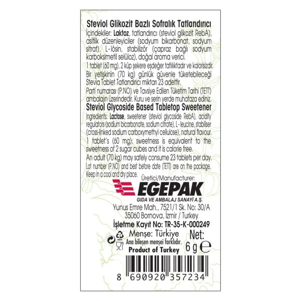 TABLET TAT.STEVİA 100 AD