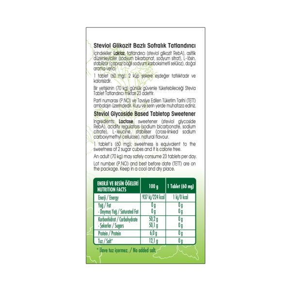 TABLET TAT.STEVİA 500 AD